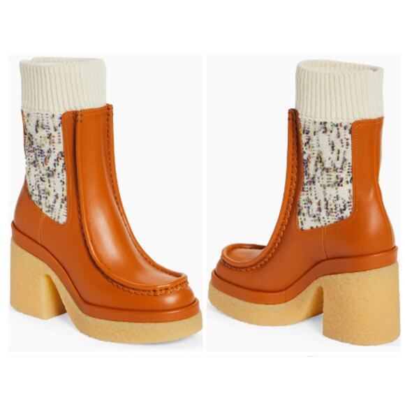 Chloé Jamie Sock Platform Chelsea Almond Boot Luminous Ochre New Size 41 - Picture 1 of 14